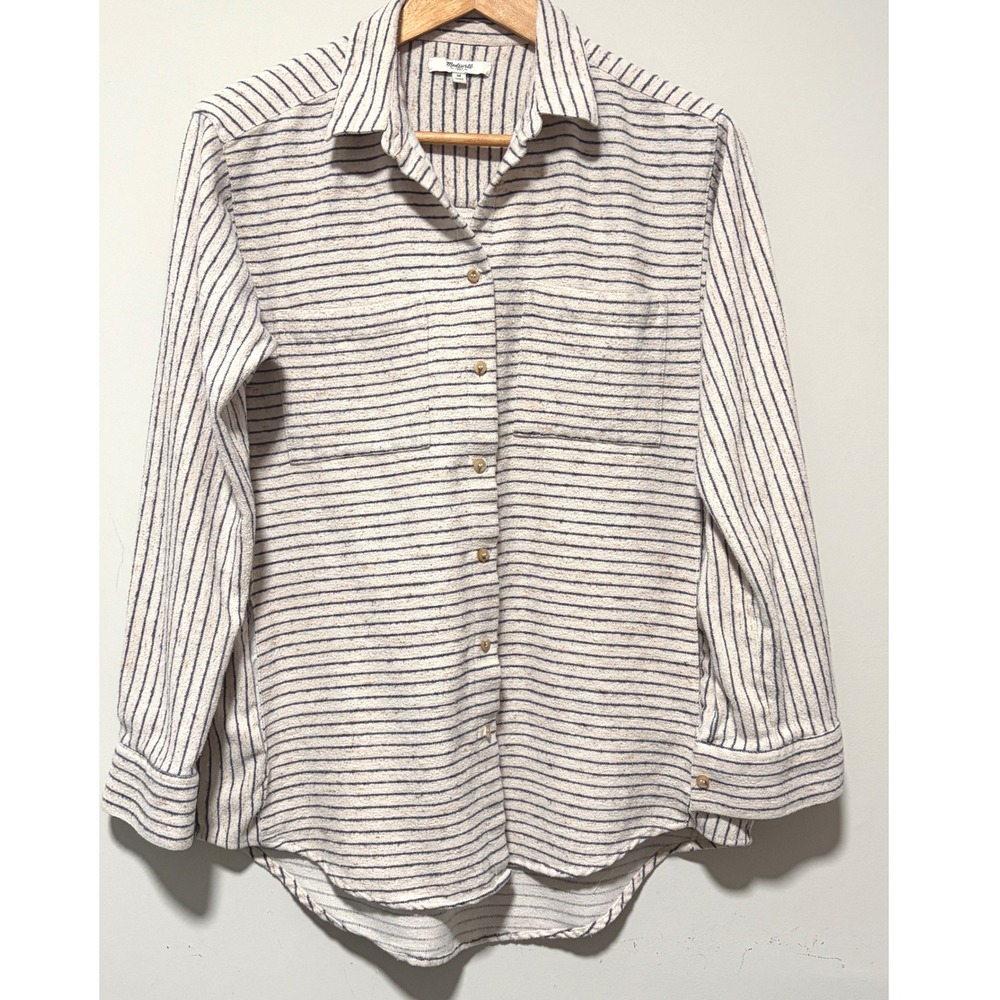 Madewell Womens M Striped Brown Speckled Button Down Shirt Long Sleeve Textured